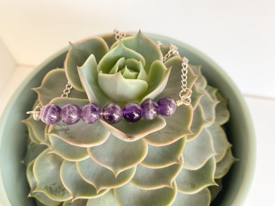 Amethyst bar necklace - made in Scotland. 