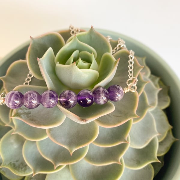 Amethyst bar necklace - made in Scotland. 