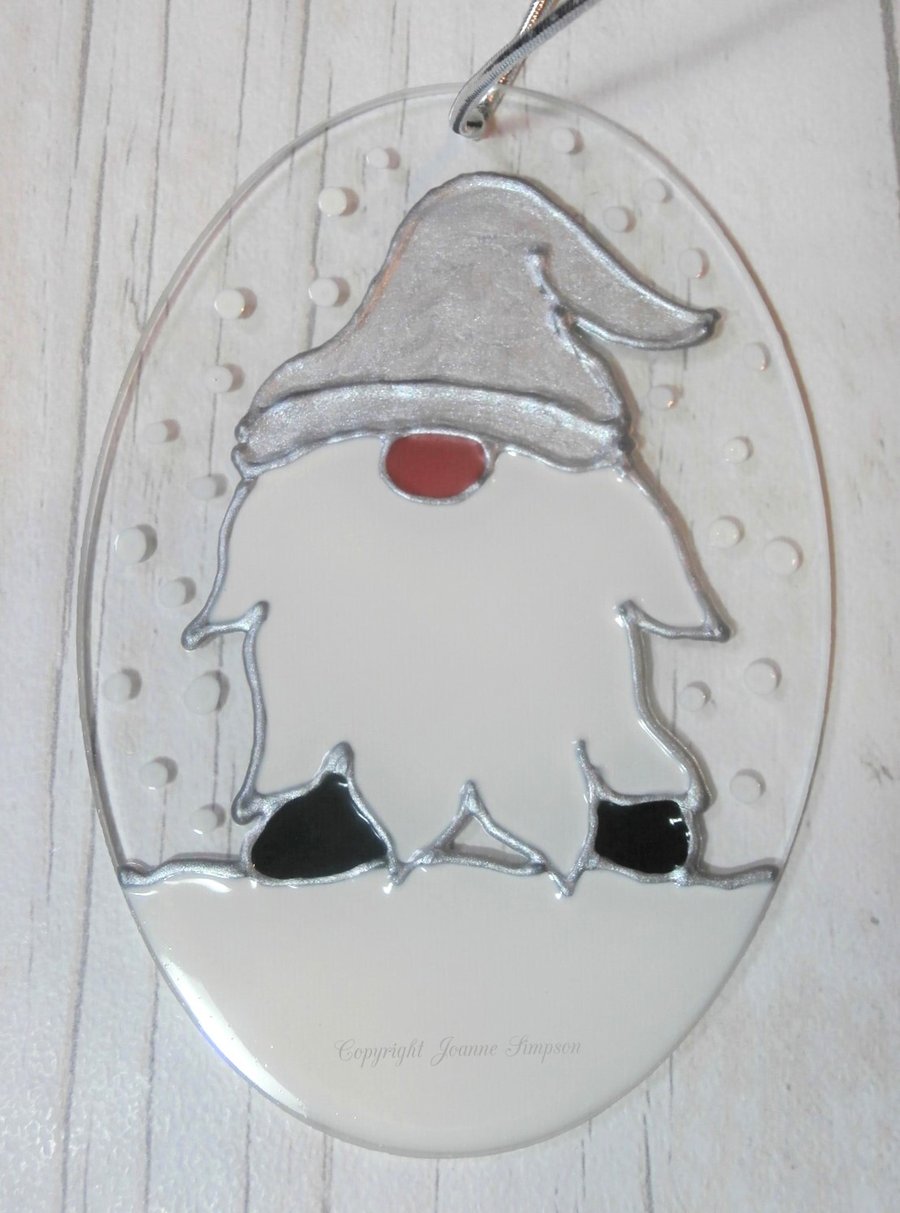 Christmas decoration Cheeky Santa gnome sun catcher. Hand painted.