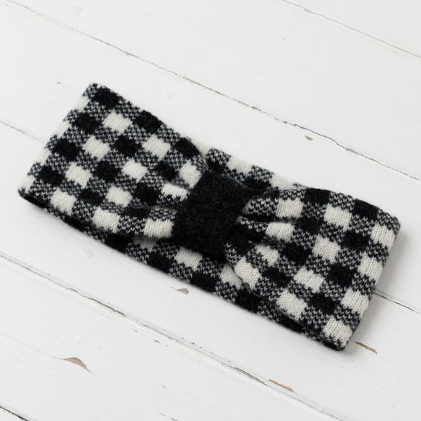 Gingham knitted headband - monochrome