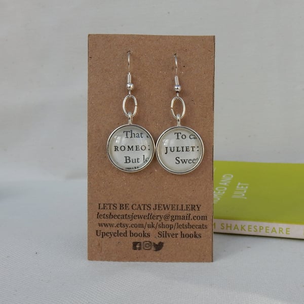 Romeo and Juliet book page earrings, romantic gift for Shakespeare lover