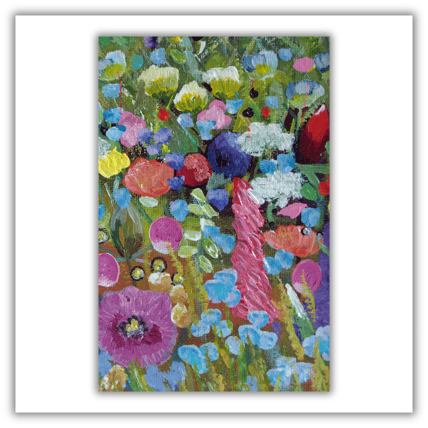 A small colourful flower painting - letterbox gift - acrylics - mounted 