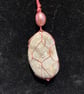 Beautiful wire wrapped grey pebble pendant on adjustable pink cord.   - Image 3