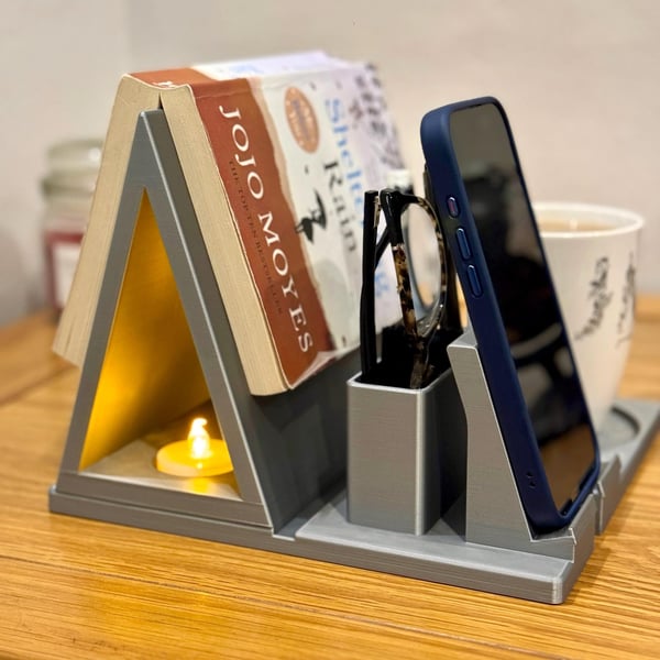 Multi-function Book Rest for Bedside - Tablet & Phone Holder - Table Tidy