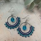 Handmade Blue & Turquoise Beaded Hoop Earrings, boho jewellery , gift for her 