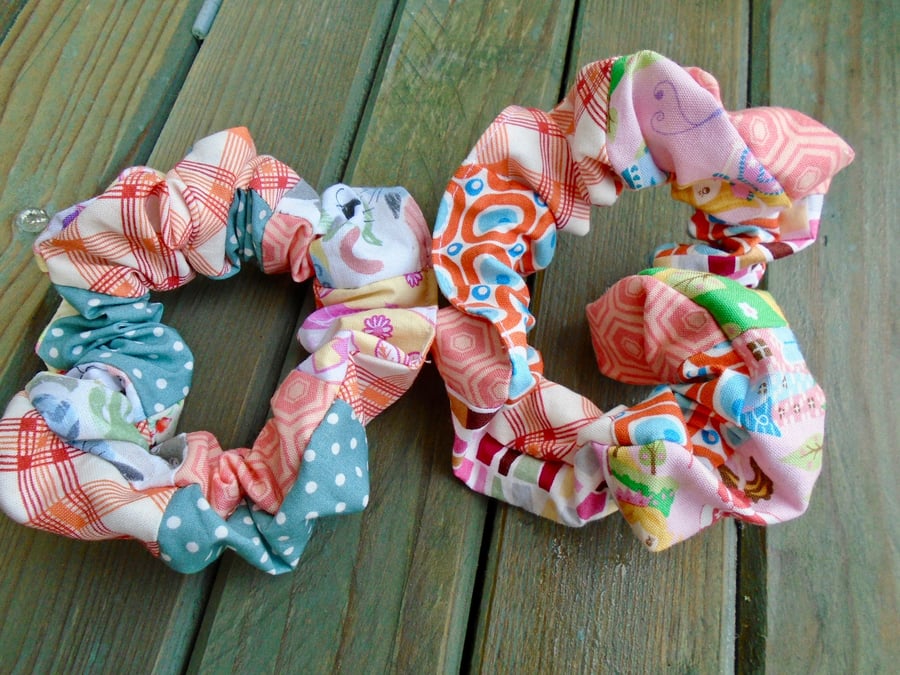  Clearance - Cotton Patchwork scrunchies  -  Set of 2 