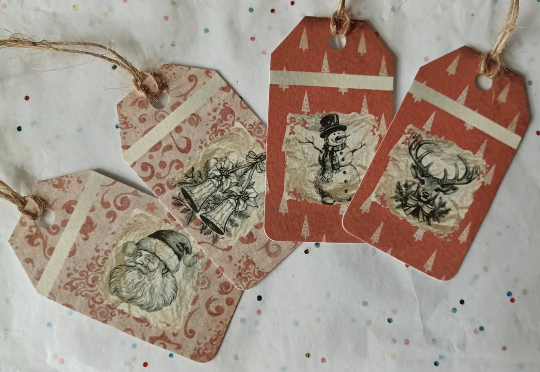 Set of 4 Vintage Inspired Christmas Gift Tags