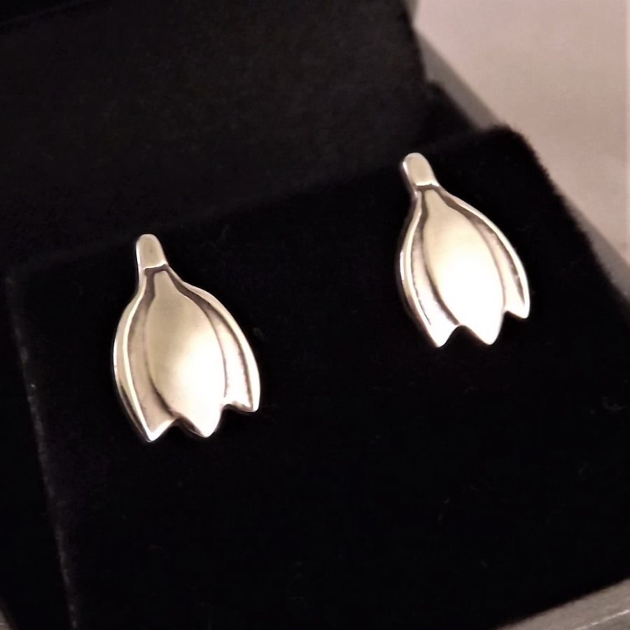 Snowdrop Stud Earrings, Silver Flower Jewellery, Handmade Wildlife Gift