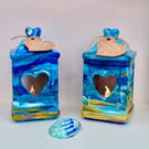 Hand-Painted Coastal Tea Light Lantern - Ceramic Seaside Candle Holder