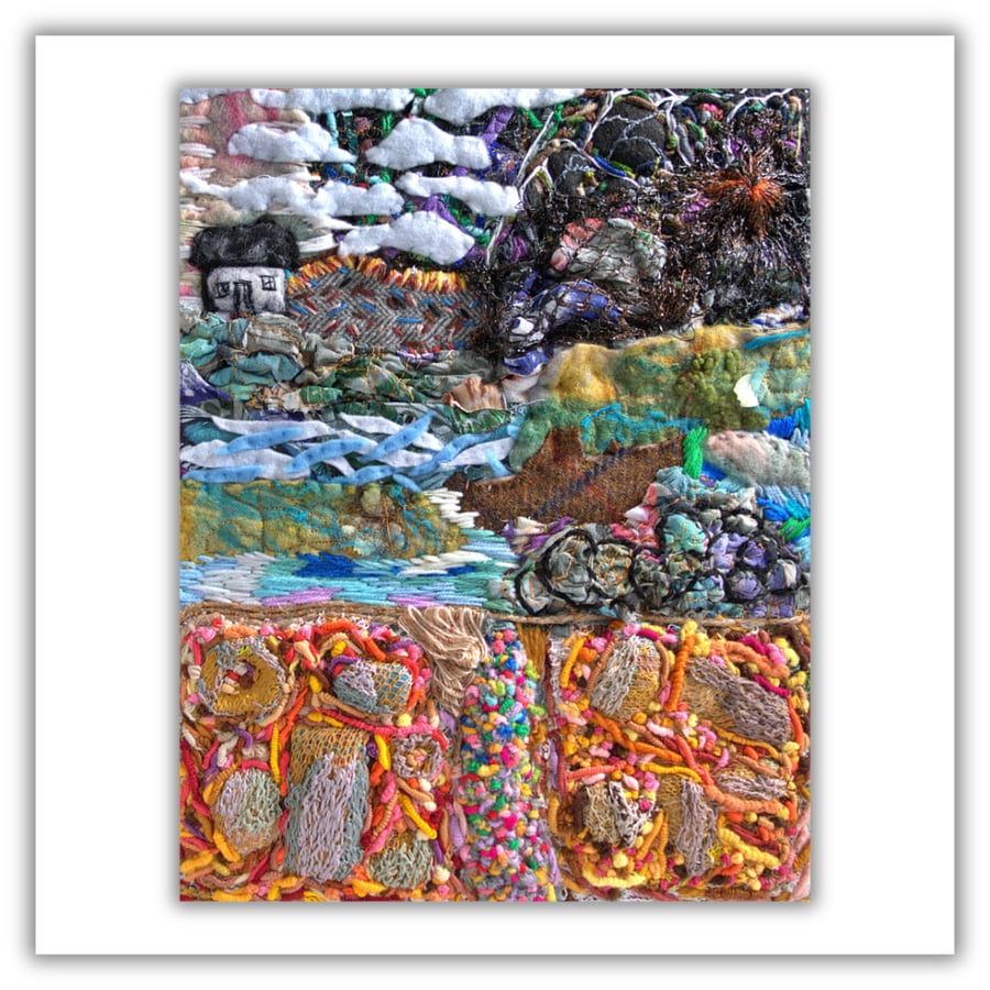 Scottish coast - coastal landscape - needlework - textiles - cottage - framed