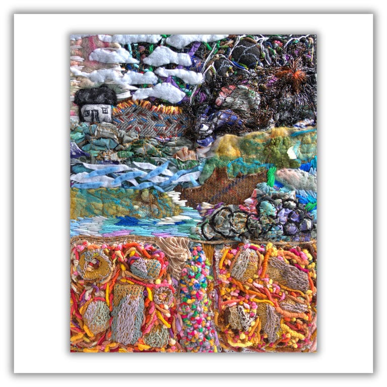 Scottish coast - coastal landscape - needlework - textiles - cottage - framed