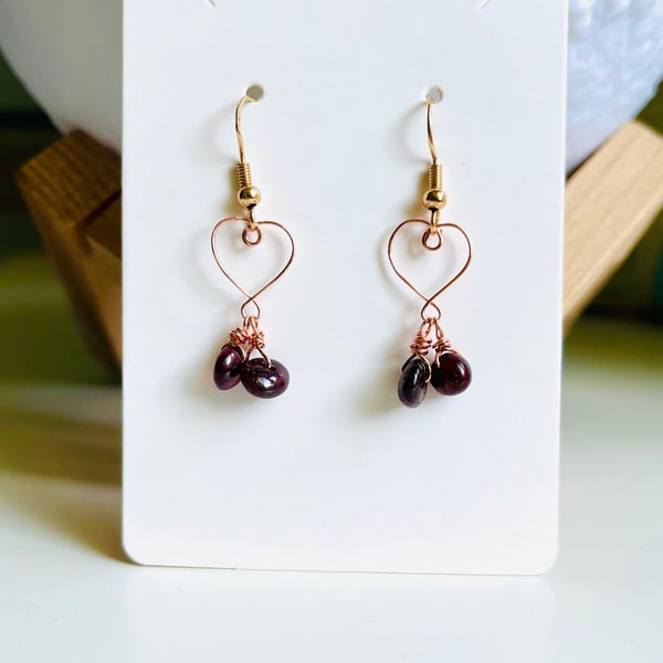 Red Garnet heart Earrings 