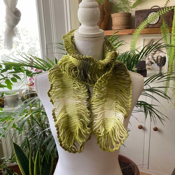 Crochet Long Green Shades Fringed All Seasons Everyday Neck Wrap Shawl