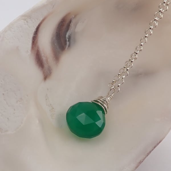 Wire wrapped green onyx necklace