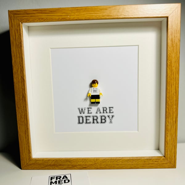 DERBY COUNTY - FOOTBALL - DCFC - FRAMED CUSTOM LEGO MINIFIGURE