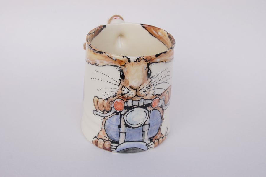 hare on a motorbike mug