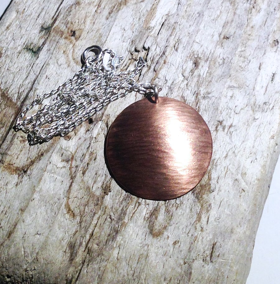  Handmade Hammer Textured Copper Pendant Necklace - UK Free Post