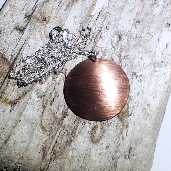  Handmade Hammer Textured Copper Pendant Necklace - UK Free Post