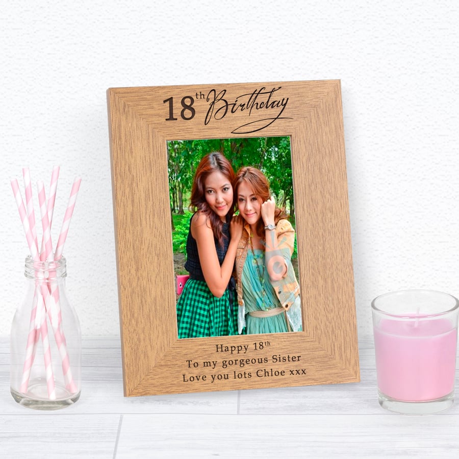 Personalised Photo Frame, Happy Birthday Any Age, Wood, 6x4, Birthday Gift