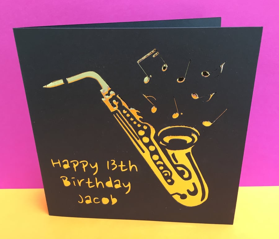 Saxophone Birthday Card - Music, Jazz, Sax