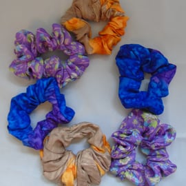 Six Colourful Hair Scrunchies 