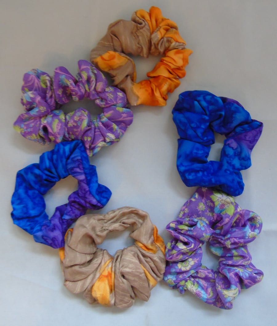 Six Colourful Hair Scrunchies 