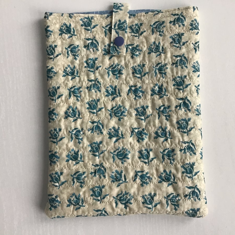 Blue and Cream Flower Quilted iPad Tablet Case