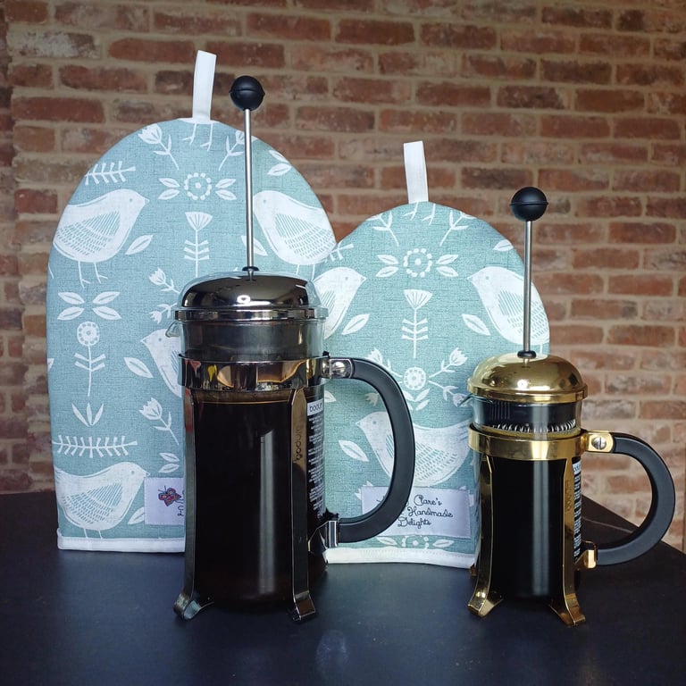 Cafetiere Cosy in Narvik Birds Seafoam Fabric