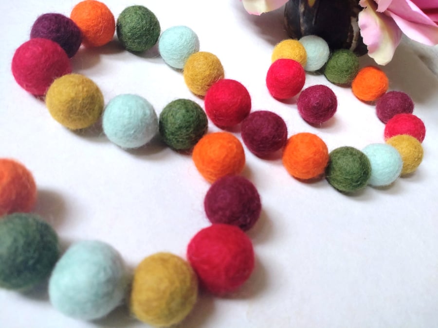 Felt Ball Garland, 60s Retro, Christmas Decor, Eclectic Bohemian Interiors
