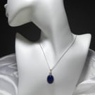 Sterling Silver Gallery Wire Set Lapis Lazuli Pendant & 18 inch Sterling Chain