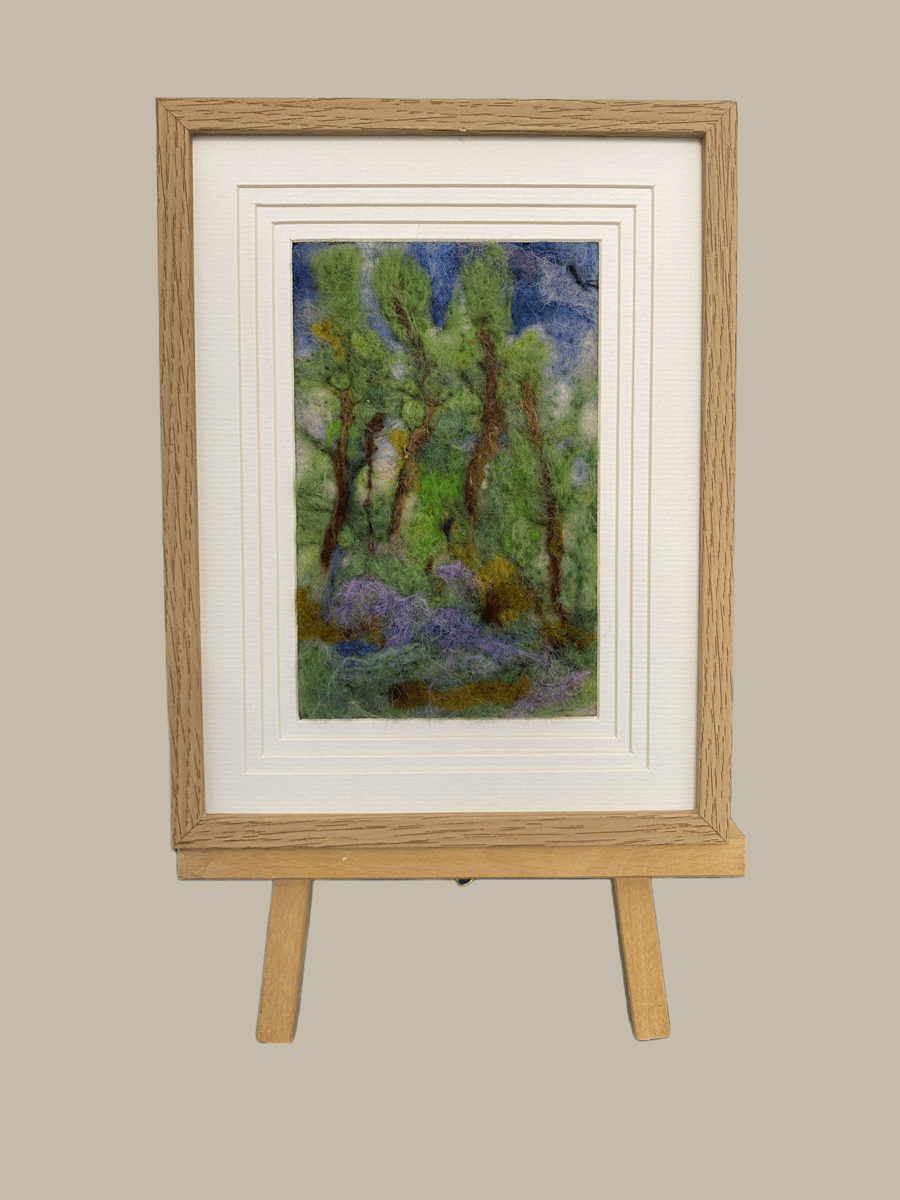 After the Rain - textured art, needle felt, woodland scene, bluebells, gift idea