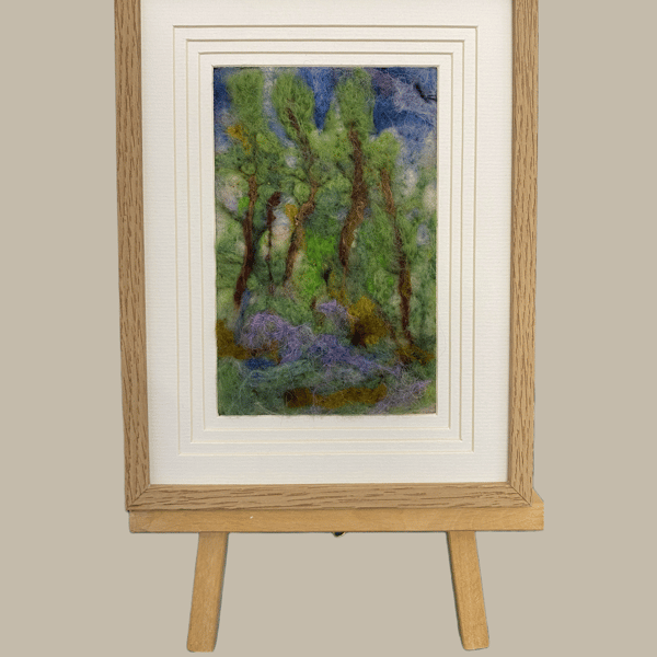 After the Rain - textured art, needle felt, woodland scene, bluebells, gift idea