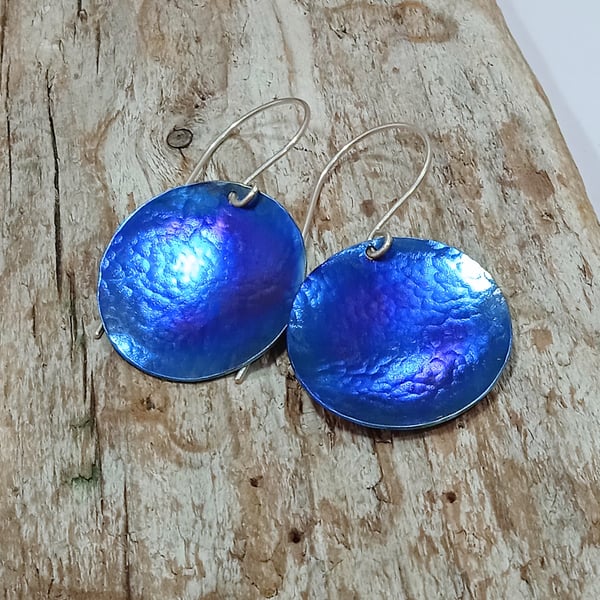  Handmade Blue Coloured Titanium Disc Earrings - UK Free Post