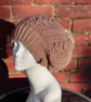 Crochet brown slouchy winter hat, braid beanie with pompom