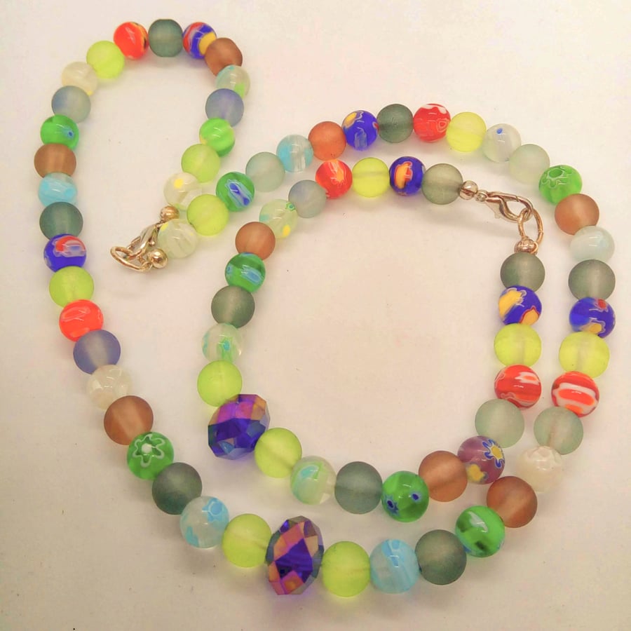 Multi Colour 2 Piece Millefiori Beaded Jewellery Set, Jewellery Gift for Her