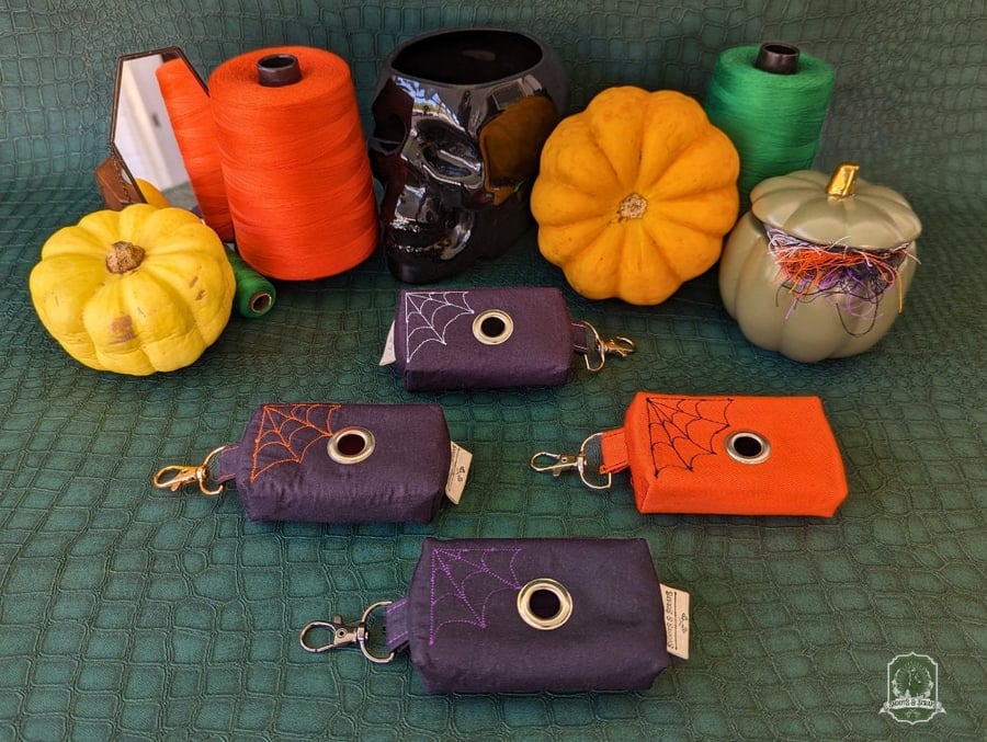 Mini Embroidered Dog Poo Bag Holder with Spiderweb Designs