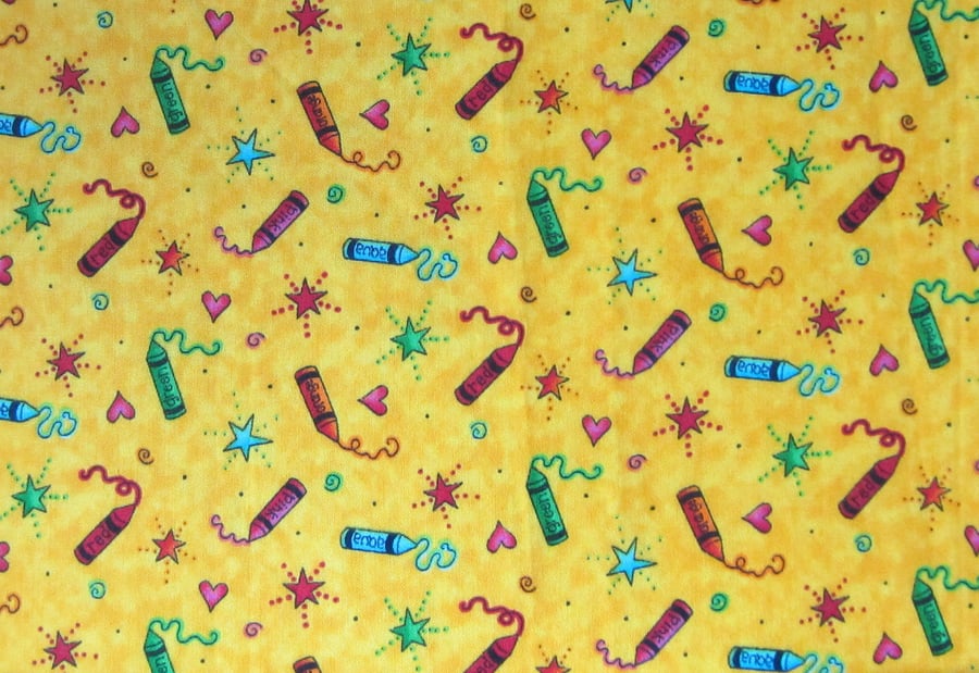 Yellow Crayons Fabric. Fat Quarter Remnant