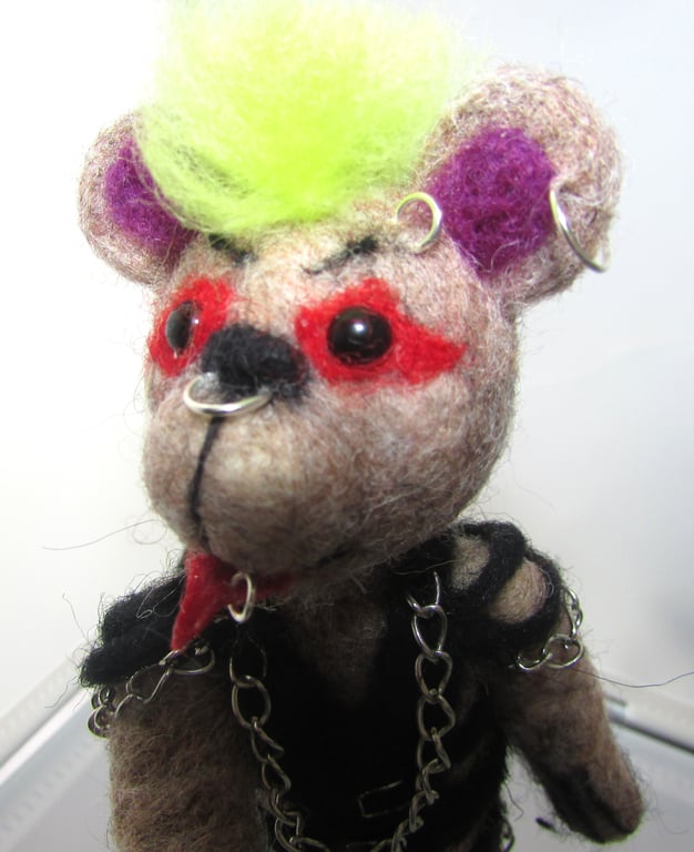 Handmade Gothic Teddy Bear  Needle-Felted Heavy Metal Gift  Gothic Decor