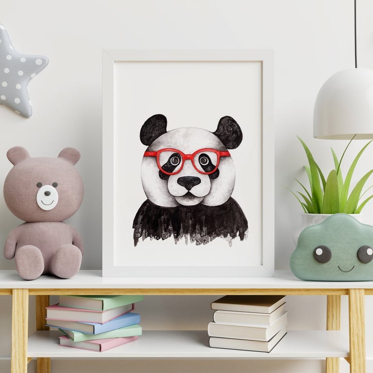 Panda Specs Wall Art Print, Black And White Print, Panda Art, Nursery Decor