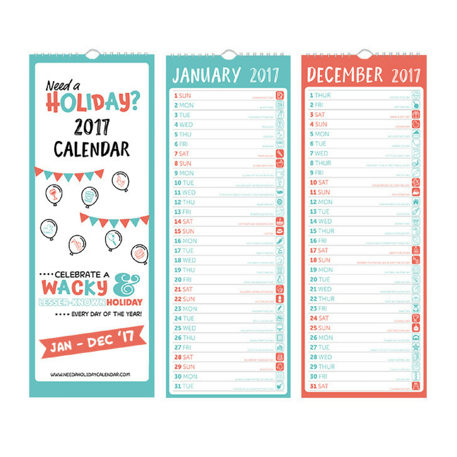 ON SALE! 2017 calendar – 365 wacky & lesser known holidays! 