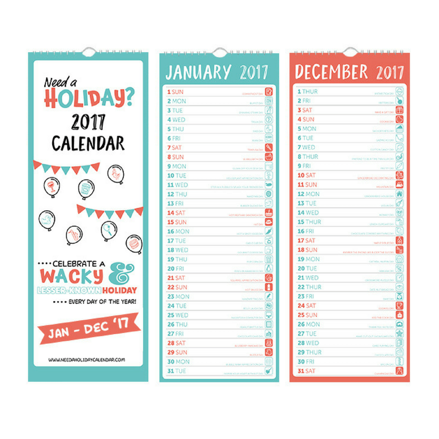 ON SALE! 2017 calendar – 365 wacky & lesser known holidays! 