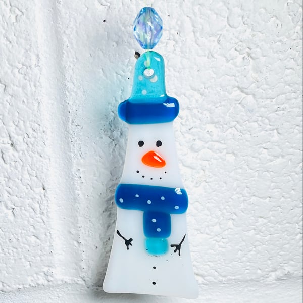  Glass Snowman Christmas decoration - fused glass Christmas decoration