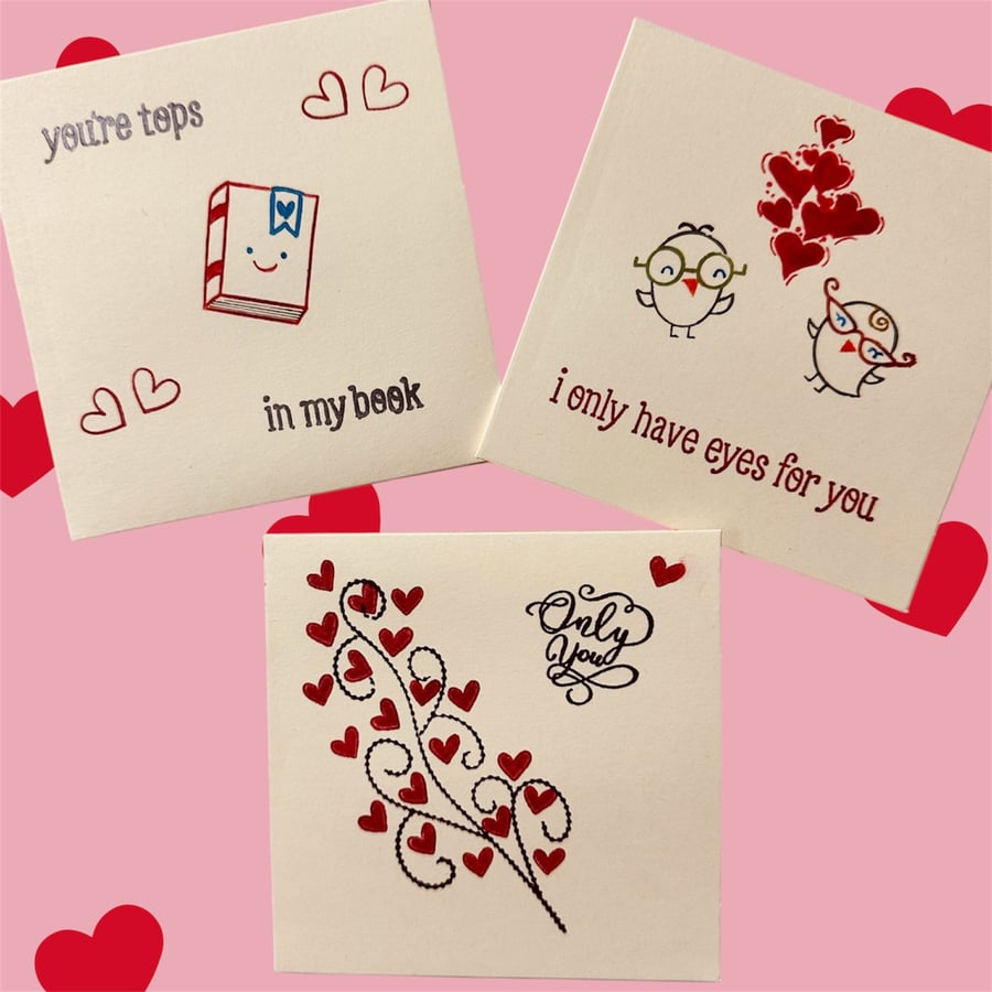 Cream mini blank cards, any occasion, love themed, 3 designs 
