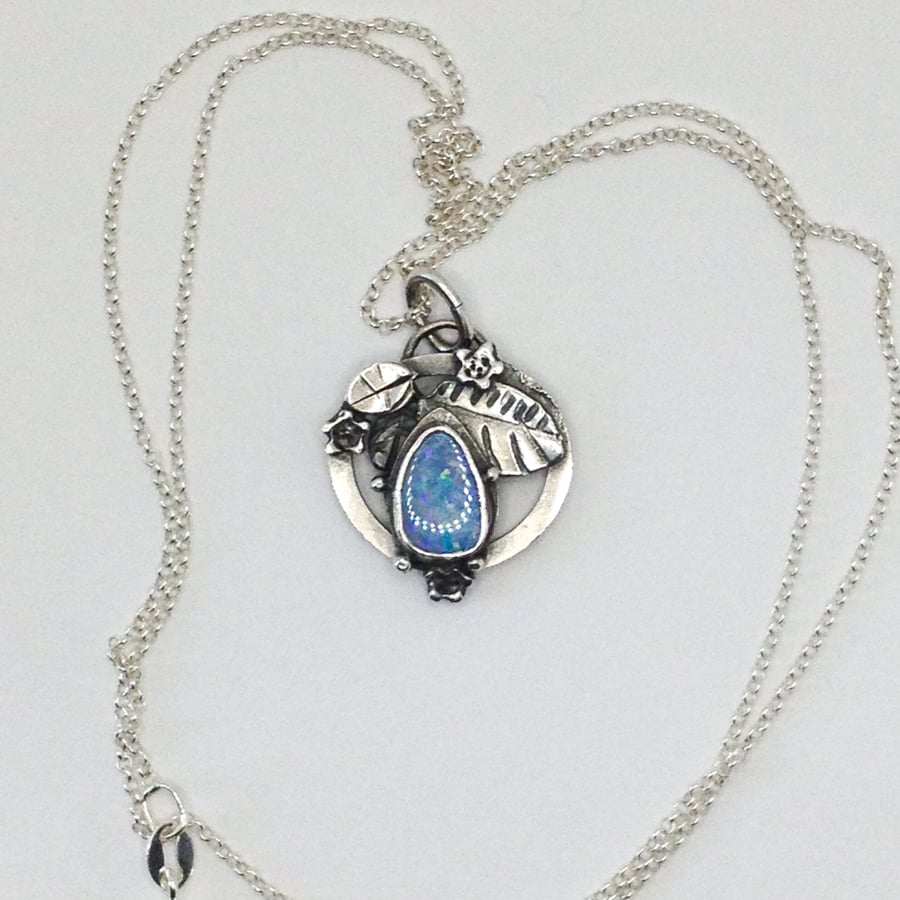 Leafy Opal and silver pendant 