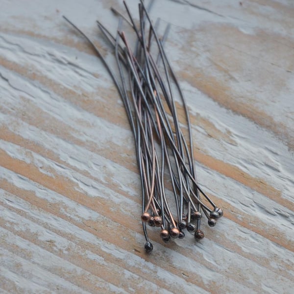 Set of 20 Oxidised Copper Ball Headpins