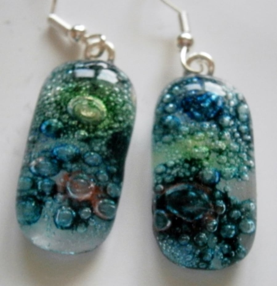 Hand crafted Fused glass Bubbly earrings