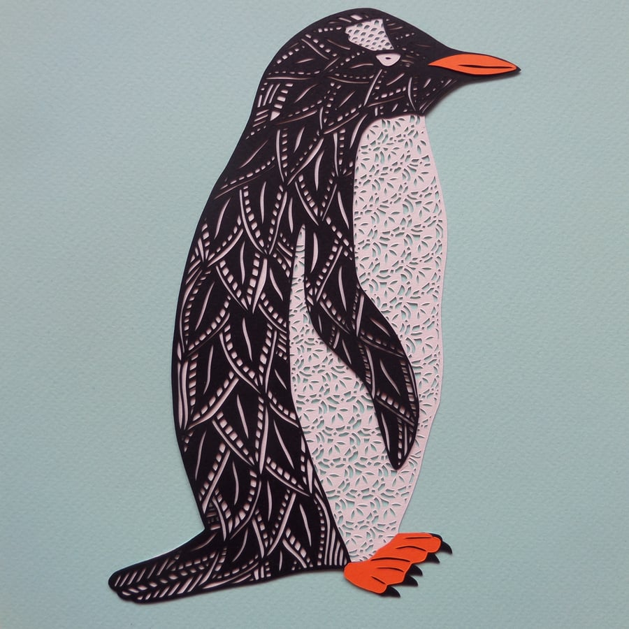 Papercut Gentoo Penguin - Fine Art Print from an original papercut