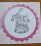 Birthday Card - Rabbit with Present - Pink - Image 4