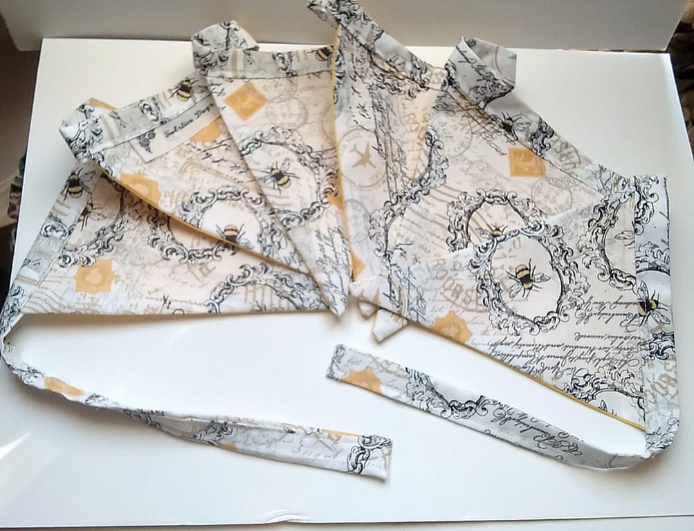 Bee Cotton Fabric Bunting, Yellow Fabric Napkins ,6 flags 1.6 metres