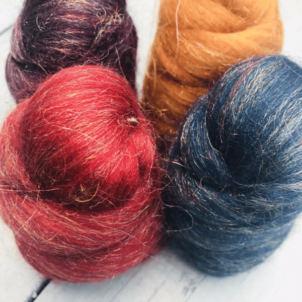 Felting wool, set of four glitter Felting wools 40grams 